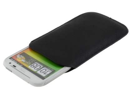 Synthetic Leather Slide-in Case with Pull-out Strap for HTC Sensation XL - Classic Black