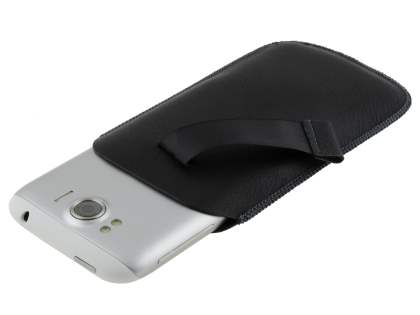 Synthetic Leather Slide-in Case with Pull-out Strap for HTC Sensation XL - Classic Black