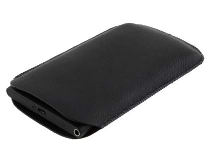 Synthetic Leather Slide-in Case with Pull-out Strap for Nokia Lumia 900 - Classic Black