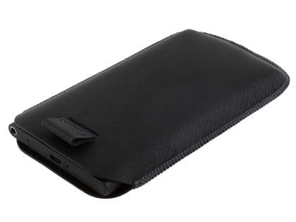Synthetic Leather Slide-in Case with Pull-out Strap for Nokia Lumia 900 - Classic Black