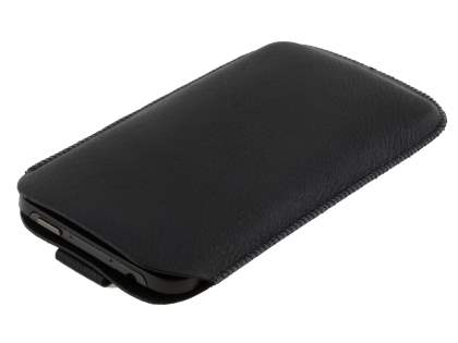 Synthetic Leather Slide-in Case with Pull-out Strap for HTC Titan - Classic Black