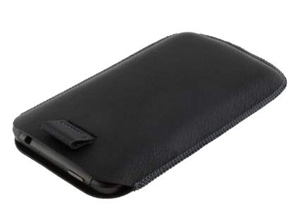 Synthetic Leather Slide-in Case with Pull-out Strap for HTC Titan - Classic Black