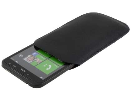 Synthetic Leather Slide-in Case with Pull-out Strap for HTC Titan - Classic Black