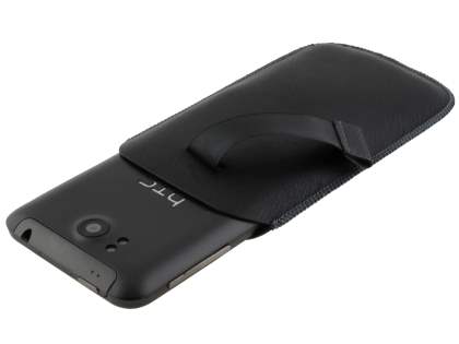 Synthetic Leather Slide-in Case with Pull-out Strap for HTC Titan - Classic Black
