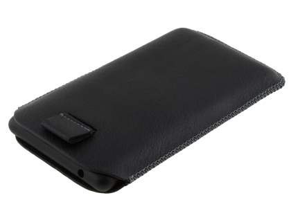 Synthetic Leather Slide-in Case with Pull-out Strap for Nokia Lumia 820 - Classic Black