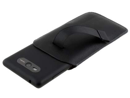 Synthetic Leather Slide-in Case with Pull-out Strap for Nokia Lumia 820 - Classic Black
