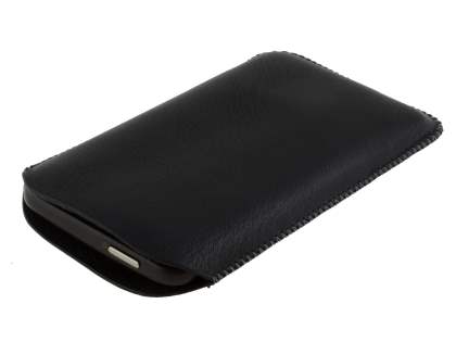 Synthetic Leather Slide-in Case with Pull-out Strap for HTC Desire HD - Classic Black