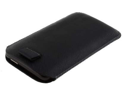 Synthetic Leather Slide-in Case with Pull-out Strap for HTC Desire HD - Classic Black