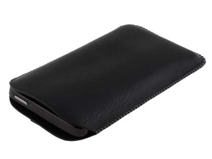 Synthetic Leather Slide-in Case with Pull-out Strap for HTC HD7 - Classic Black