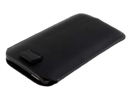 Synthetic Leather Slide-in Case with Pull-out Strap for HTC HD7 - Classic Black