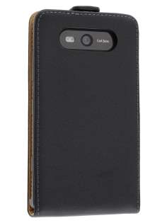 Slim Genuine Leather Flip Case for Nokia Lumia 820 - Classic Black Leather Flip Case