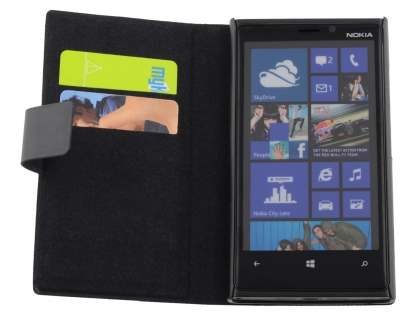 Slim Genuine Leather Portfolio Case for Nokia Lumia 920 - Black