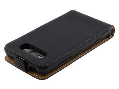 Slim Genuine Leather Flip Case for Nokia Lumia 820 - Classic Black