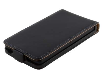 Slim Genuine Leather Flip Case for Nokia Lumia 820 - Classic Black