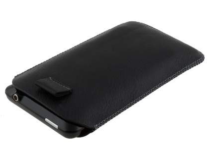 Synthetic Leather Slide-in Case with Pull-out Strap for HTC Velocity 4G - Classic Black