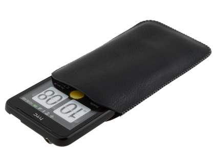 Synthetic Leather Slide-in Case with Pull-out Strap for HTC Velocity 4G - Classic Black