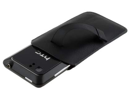 Synthetic Leather Slide-in Case with Pull-out Strap for HTC Velocity 4G - Classic Black