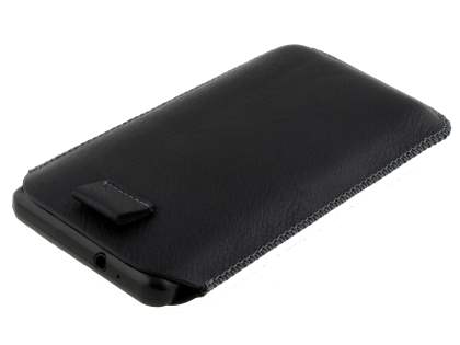 Synthetic Leather Slide-in Case with Pull-out Strap for Samsung I9100 Galaxy S2 - Classic Black