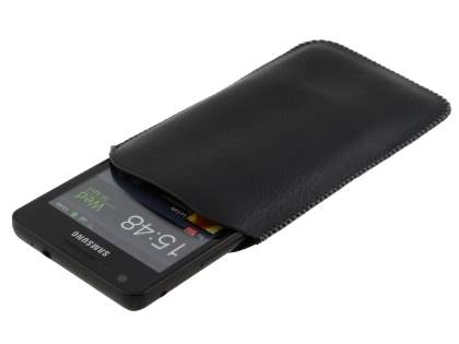 Synthetic Leather Slide-in Case with Pull-out Strap for Samsung I9100 Galaxy S2 - Classic Black