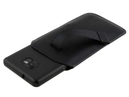 Synthetic Leather Slide-in Case with Pull-out Strap for Samsung I9100 Galaxy S2 - Classic Black