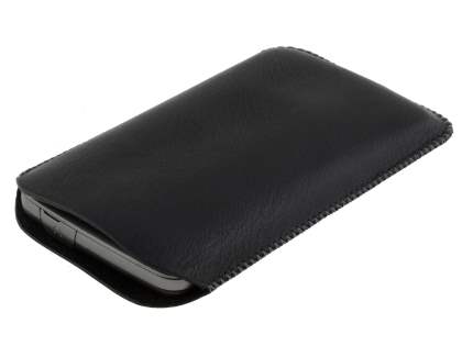 Synthetic Leather Slide-in Case with Pull-out Strap for Samsung Galaxy Xcover S5690 - Classic Black