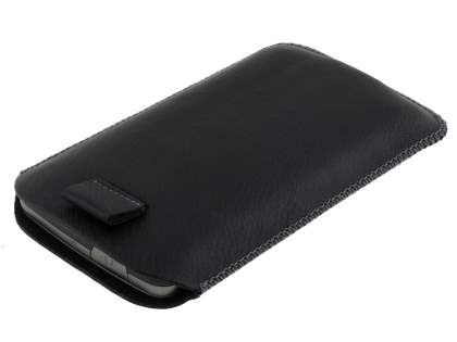 Synthetic Leather Slide-in Case with Pull-out Strap for Samsung Galaxy Xcover S5690 - Classic Black