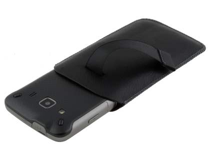 Synthetic Leather Slide-in Case with Pull-out Strap for Samsung Galaxy Xcover S5690 - Classic Black
