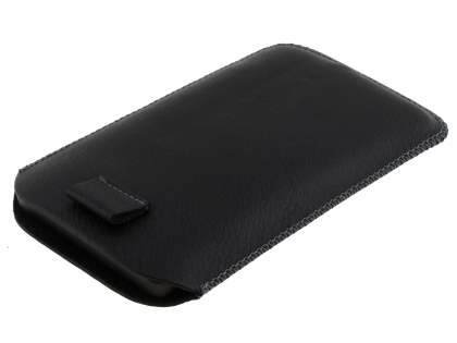 Synthetic Leather Slide-in Case with Pull-out Strap for HTC Touch HD2 - Classic Black