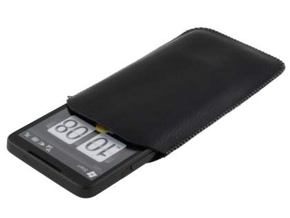 Synthetic Leather Slide-in Case with Pull-out Strap for HTC Touch HD2 - Classic Black