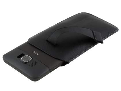 Synthetic Leather Slide-in Case with Pull-out Strap for HTC Touch HD2 - Classic Black