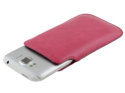 Genuine Leather Slide-in Case for HTC Sensation XL - Hot Pink