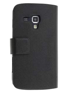 Slim Genuine Leather Portfolio Case for Samsung Galaxy Trend S7560/S Duos S7562 - Black Leather Wallet Case
