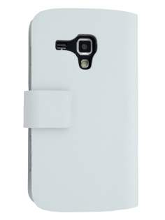 Slim Genuine Leather Portfolio Case for Samsung Galaxy Trend S7560/S Duos S7562 - Pearl White Leather Wallet Case