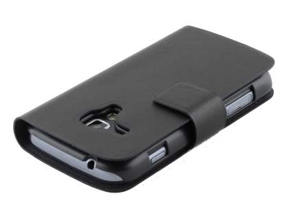Slim Genuine Leather Portfolio Case for Samsung Galaxy Trend S7560/S Duos S7562 - Black