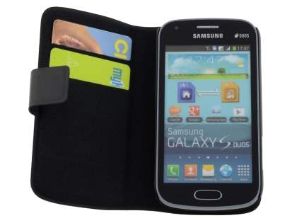 Slim Genuine Leather Portfolio Case for Samsung Galaxy Trend S7560/S Duos S7562 - Black
