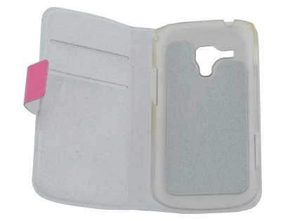 Slim Genuine Leather Portfolio Case for Samsung Galaxy Trend S7560/S Duos S7562 - Pink