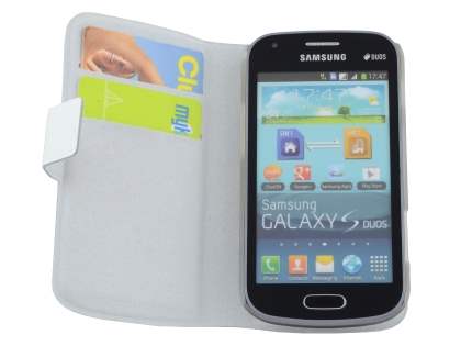 Slim Genuine Leather Portfolio Case for Samsung Galaxy Trend S7560/S Duos S7562 - Pearl White