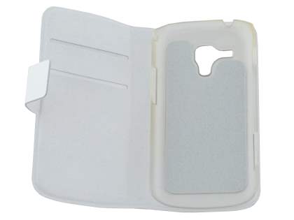 Slim Genuine Leather Portfolio Case for Samsung Galaxy Trend S7560/S Duos S7562 - Pearl White