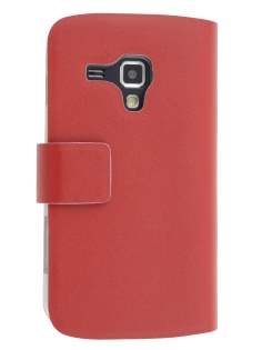 Slim Genuine Leather Portfolio Case for Samsung Galaxy Trend S7560/S Duos S7562 - Red Leather Wallet Case