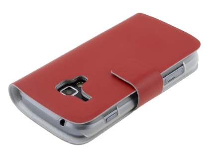 Slim Genuine Leather Portfolio Case for Samsung Galaxy Trend S7560/S Duos S7562 - Red