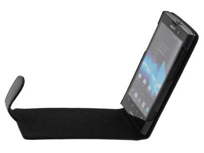 Genuine Leather Flip Case for Sony Xperia ion LTE lt28i - Black