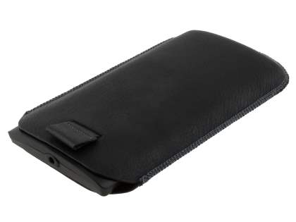 Synthetic Leather Slide-in Case with Pull-out Strap for Sony Xperia ion LTE lt28i - Classic Black