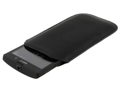 Synthetic Leather Slide-in Case with Pull-out Strap for Sony Xperia ion LTE lt28i - Classic Black