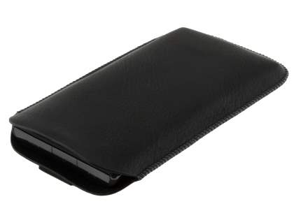 Synthetic Leather Slide-in Case with Pull-out Strap for Sony Xperia acro S LT26w - Classic Black