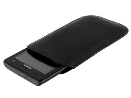 Synthetic Leather Slide-in Case with Pull-out Strap for Sony Xperia acro S LT26w - Classic Black