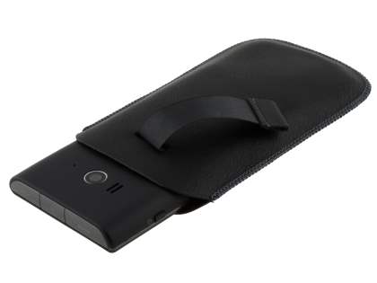 Synthetic Leather Slide-in Case with Pull-out Strap for Sony Xperia acro S LT26w - Classic Black