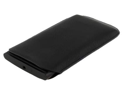 Synthetic Leather Slide-in Case with Pull-out Strap for Nokia Lumia 920 - Classic Black