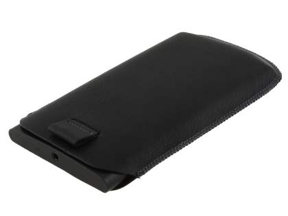 Synthetic Leather Slide-in Case with Pull-out Strap for Nokia Lumia 920 - Classic Black