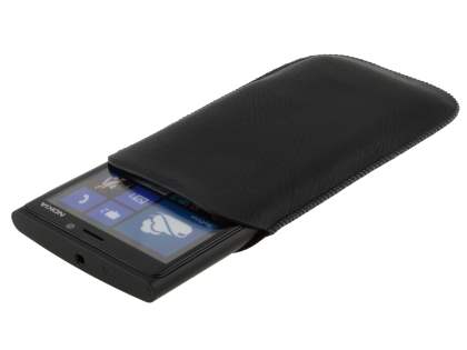Synthetic Leather Slide-in Case with Pull-out Strap for Nokia Lumia 920 - Classic Black