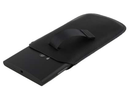 Synthetic Leather Slide-in Case with Pull-out Strap for Nokia Lumia 920 - Classic Black